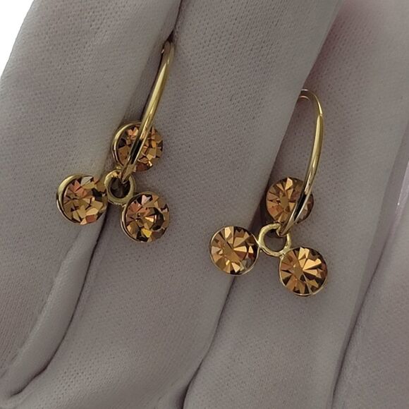 Earrings Gold Tone Topaz Color Crystal Hoop Earrings #0080 - Picture 8 of 9